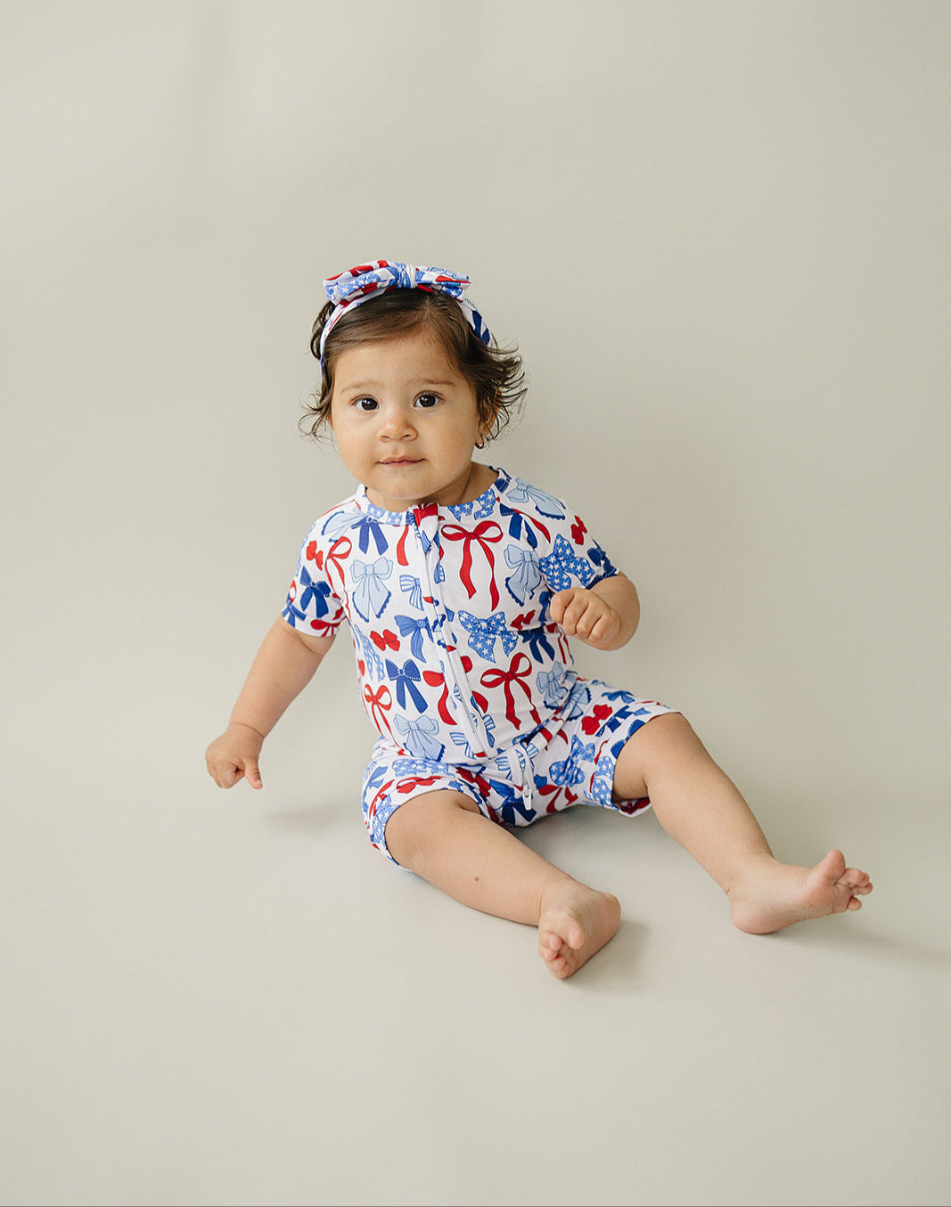 Bamboo Shorty Romper  | Red-White & Bows