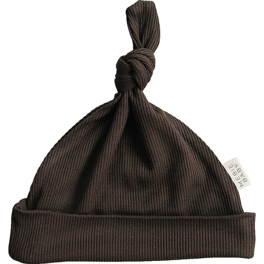 Brown Ribbed Bamboo Newborn Knot Hat