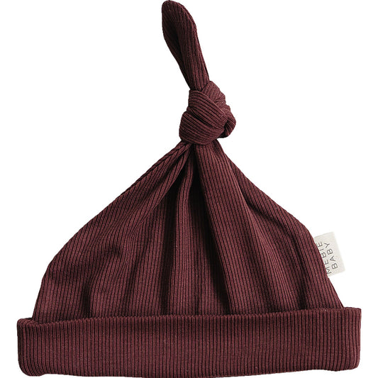 Deep Violet Ribbed Bamboo Newborn Knot Hat