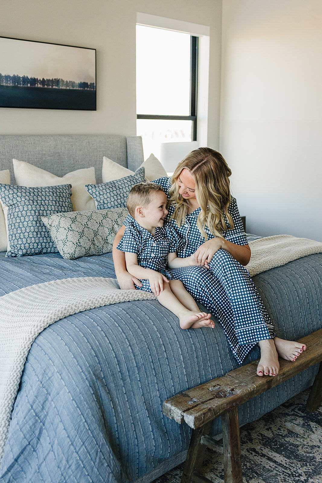Women's Navy Gingham Lounge Set