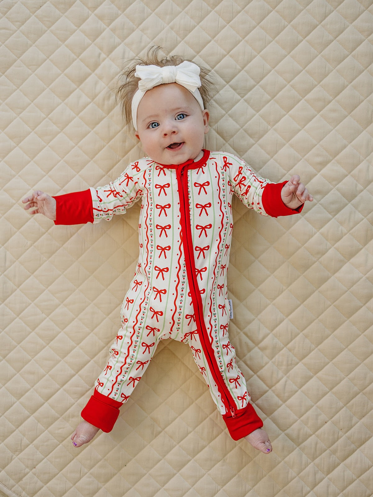 Bamboo Zip Romper | Christmas Bows