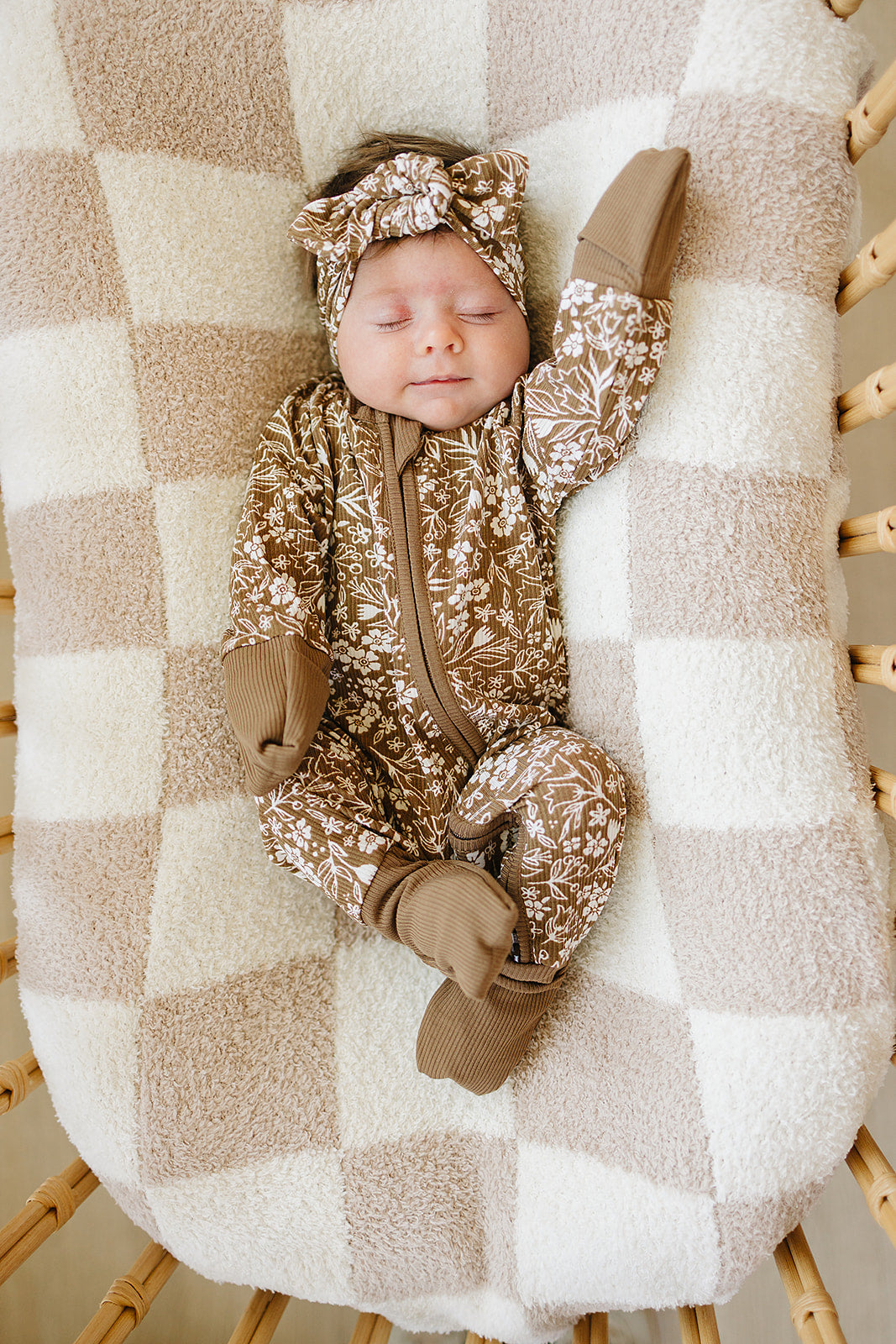 Brown Floral Ribbed Bamboo Head Wrap