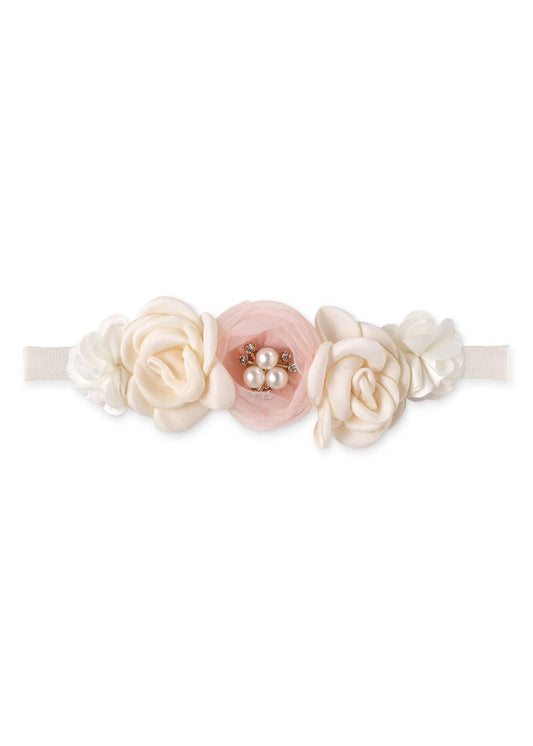 Ivory & Pink Faux Flowers With Pearls Headband