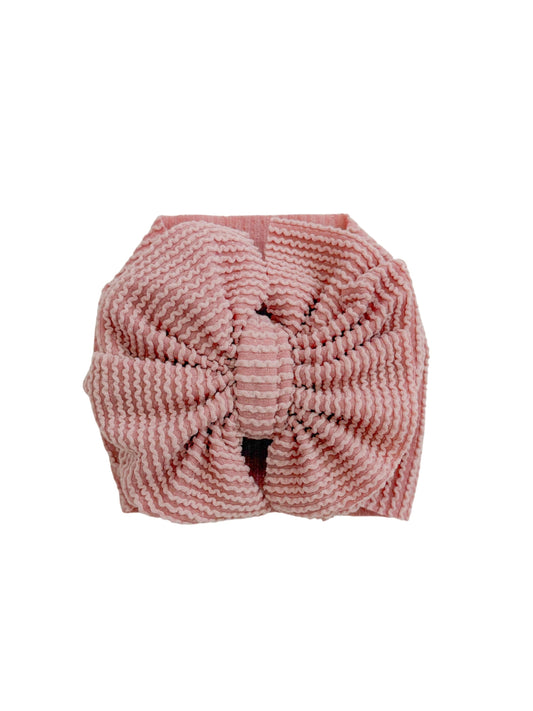 Ribbed Headwrap Bow- Blush Pink