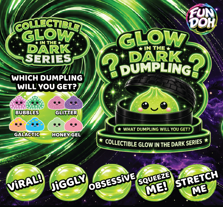 Fun Doh Collectible Glow-in-the-Dark Mystery Dumpling Squishy – Black Capsule