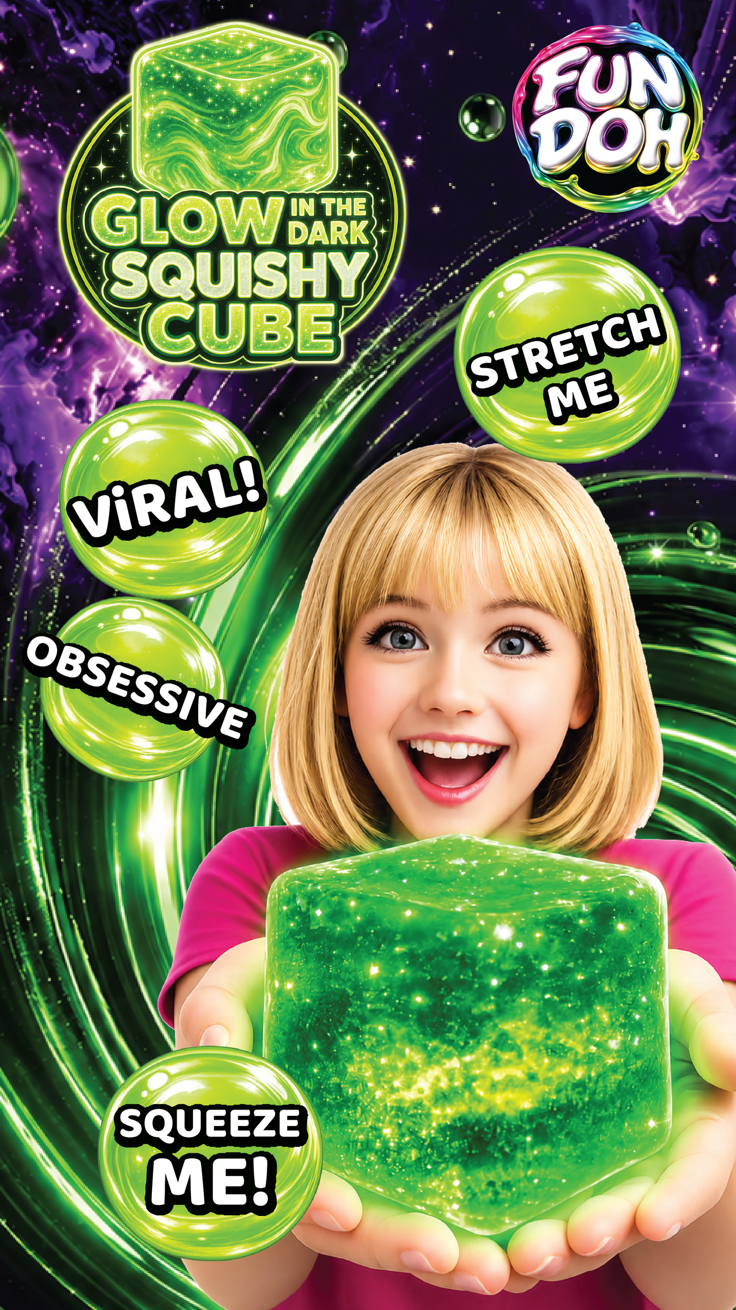 Fun Doh Glow in the Dark Sparkle Cube Squishy | Sensory Fidget Toy