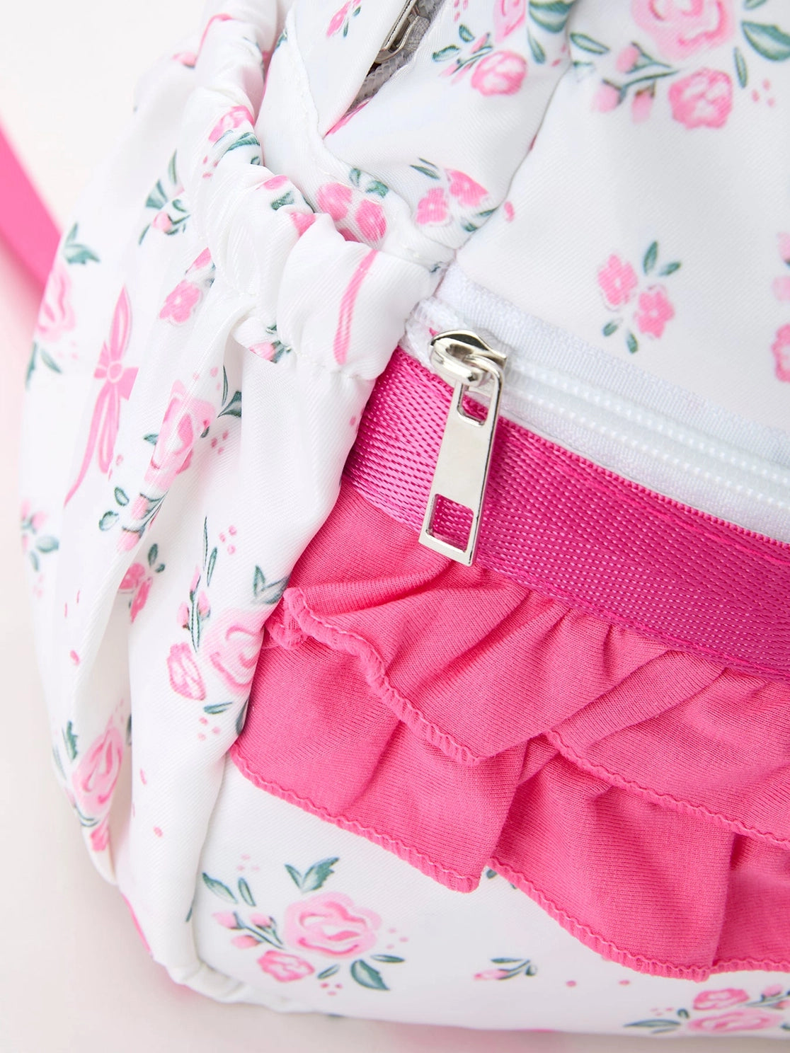 Pink Bow & Floral Ruffle Backpack | Girls School Backpack | Boutique Book Bag