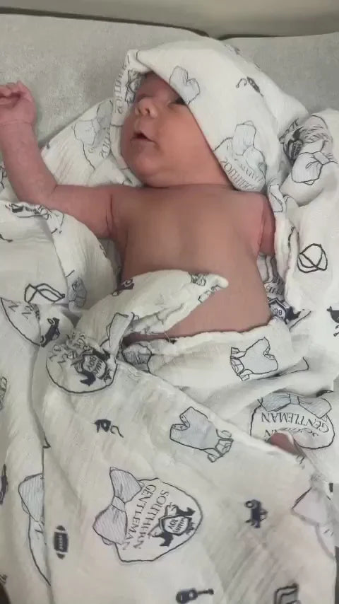 Southern Gentleman Baby Boy Muslin Swaddle Receiving Blanket