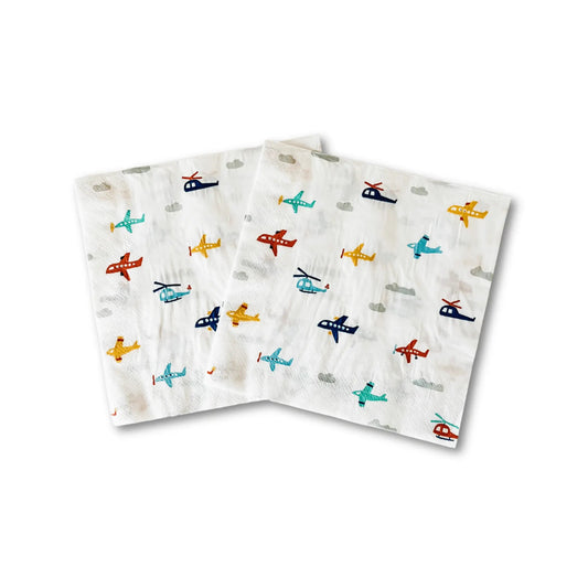 Airplane Party Lunch Napkins for Kids Birthday, 6.5 Inch (24 Pack)