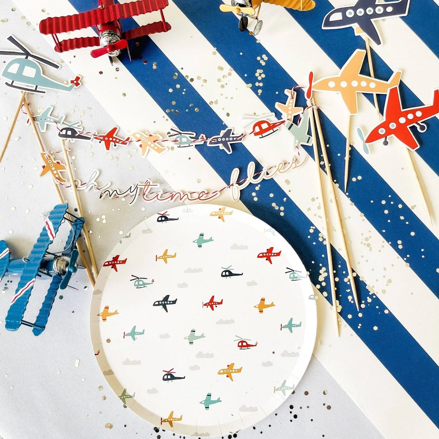 Airplane Cake Topper Banner Oh My Time Flies