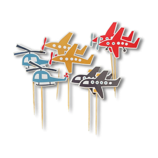 Airplane Cupcake Toppers, Kids Birthday Party Picks (8 Pack)