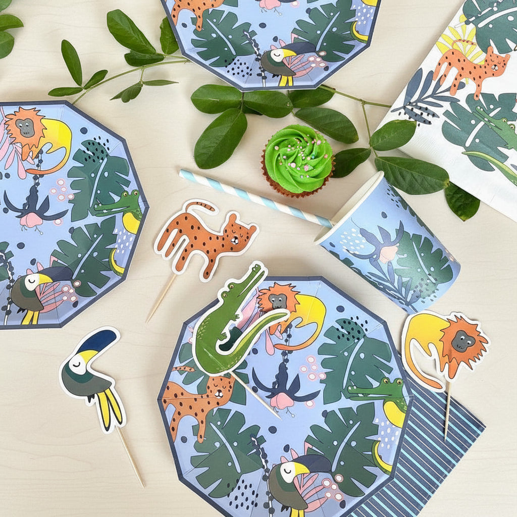 Tropical Animals Birthday Party Supplies Kit – Jungle Safari | Plates, Cups, Napkins | Party in a Box