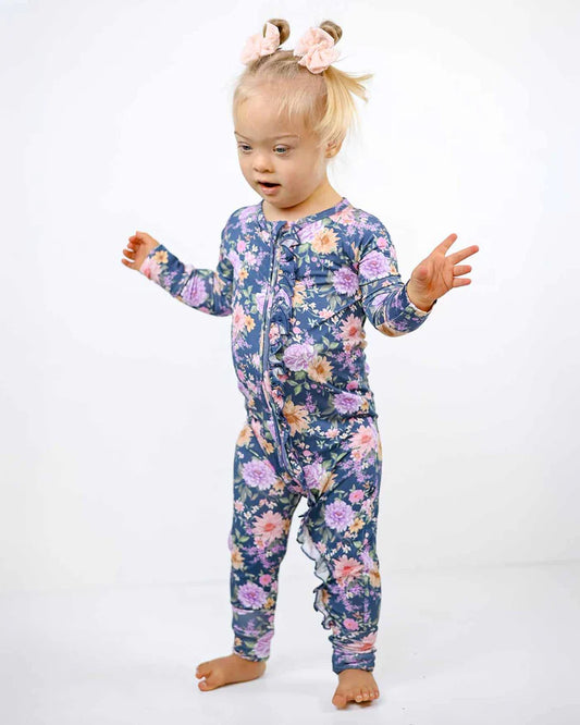 Anna Ruffled Convertible Romper – Bamboo Poppy Footie/Romper