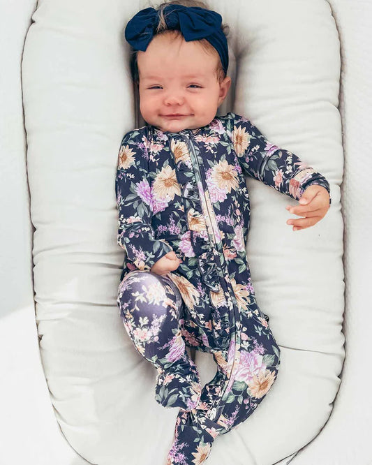 Anna Ruffled Zippered Footie – Bamboo Baby Sleeper
