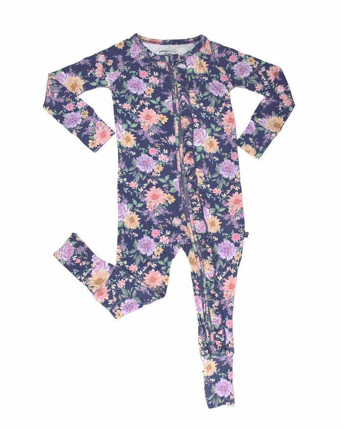 Anna Ruffled Convertible Romper – Bamboo Poppy Footie/Romper