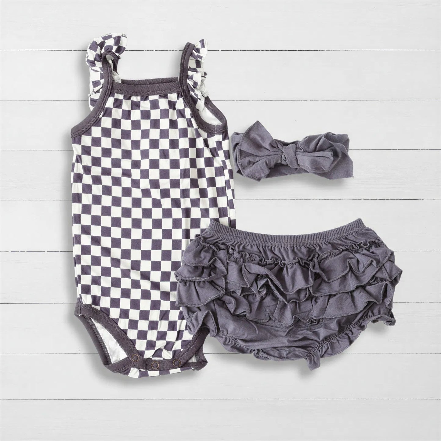 Charcoal Checks Ruffle Bloomer Set