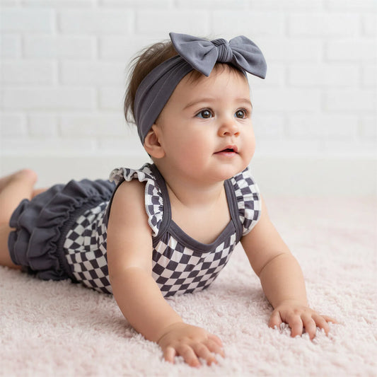 Charcoal Checks Ruffle Bloomer Set