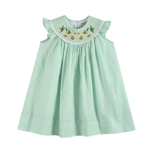 Aqua Daisy Smocked Bishop Dress