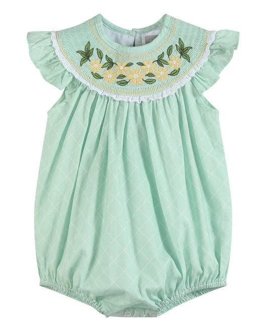 Aqua Daisy Smocked Romper