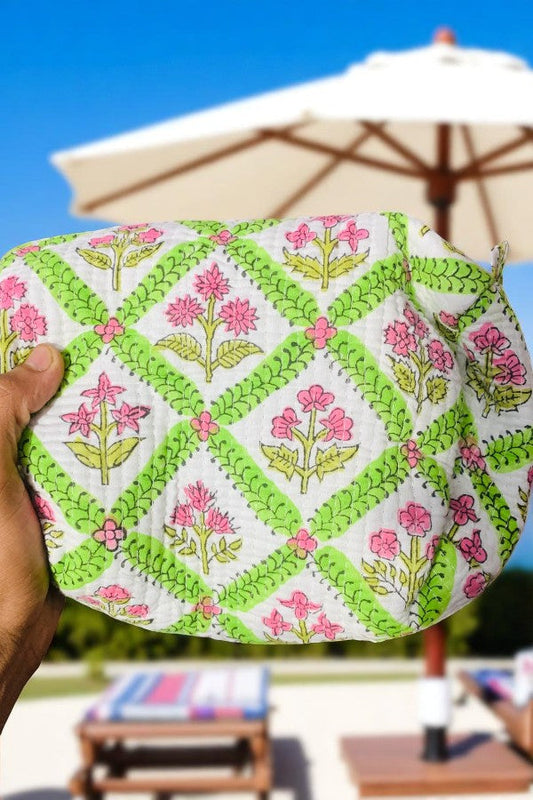 SC - Barry Green and Pink Floral Cosmetic Bag Set