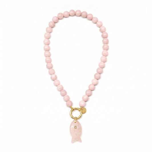 Rose Quartz Beaded Fish Necklace