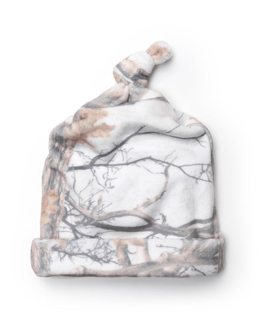 Plush White Tree Camo Knotted Beanie