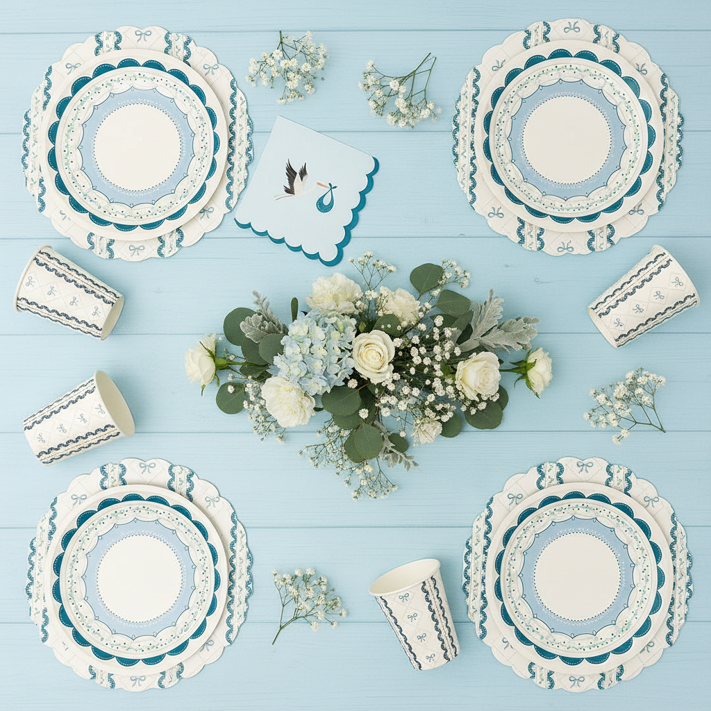 Blue Baby Shower Party Supplies Kit – Boy Baby Shower Tableware | Plates, Cups, Napkins | Party in a Box