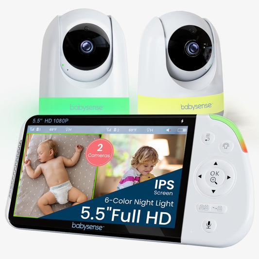 Babysense MaxView PRO: Video Baby Monitor with 2 Cameras, Non Wifi, Split Screen, Night Light & Sound Machine