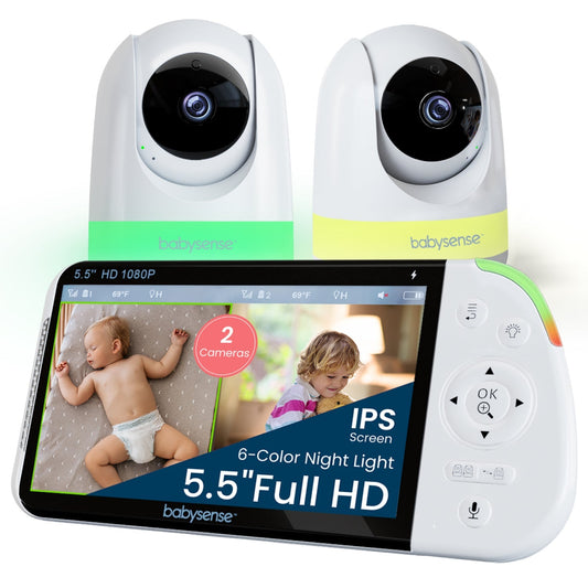 Babysense MaxView PRO: Video Baby Monitor with 2 Cameras, Non Wifi, Split Screen, Night Light & Sound Machine