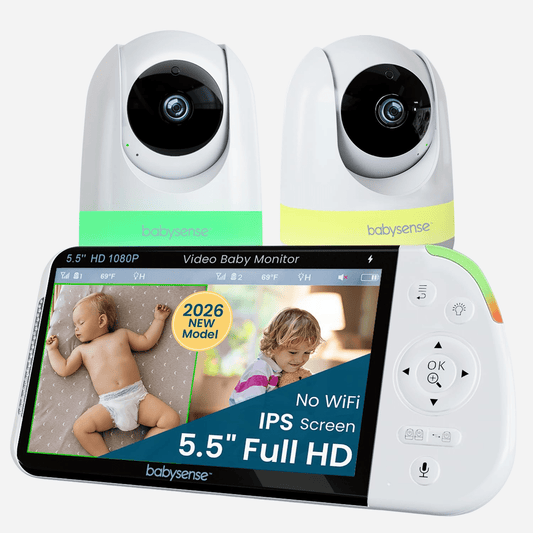 Babysense PRO | Non WiFi Video Baby Monitor with 2 Cameras, Split Screen, Night Light & Sound Machine