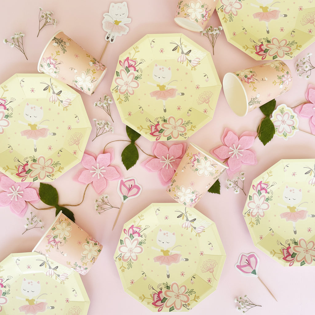 Ballerina Cat Birthday Party Supplies Kit – Girls Party | Plates, Cups, Napkins | Party in a Box