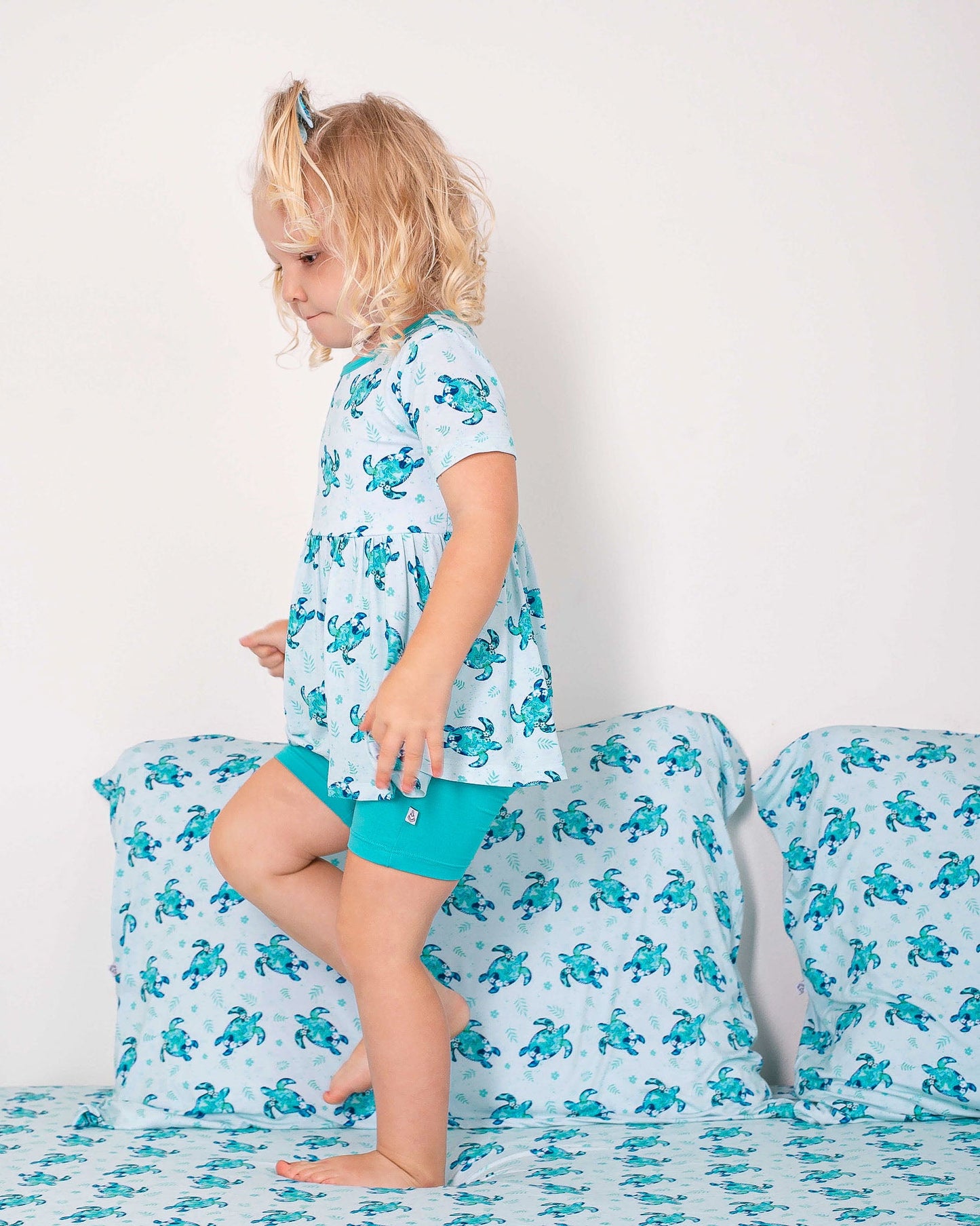 Sea Turtles | Bamboo Toddler & Girls Peplum Top & Shorts Set