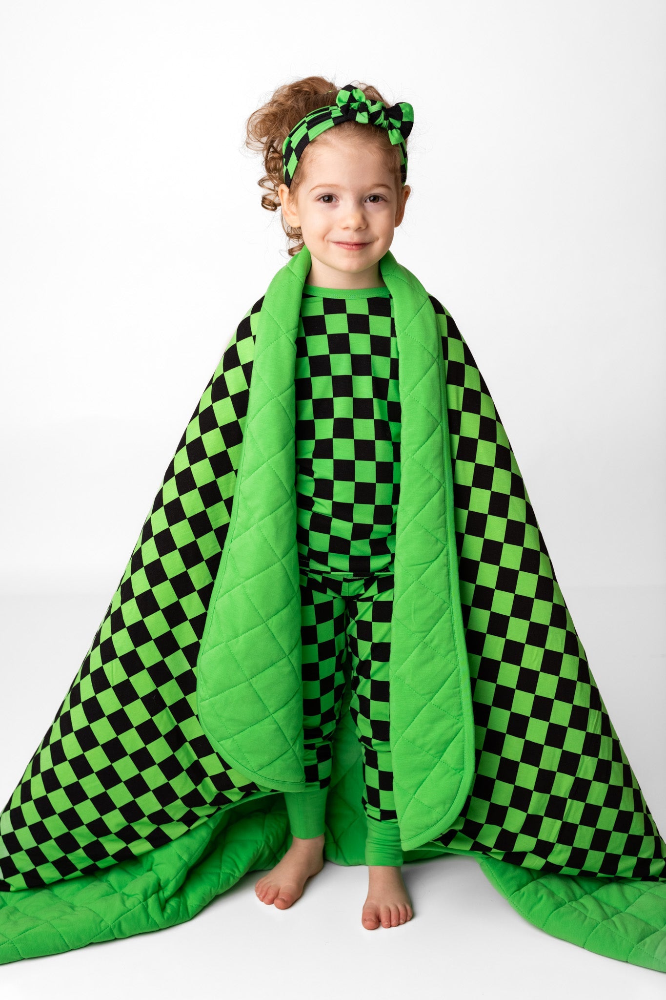 Green Checkers | Quilted Bamboo Toddler Blanket