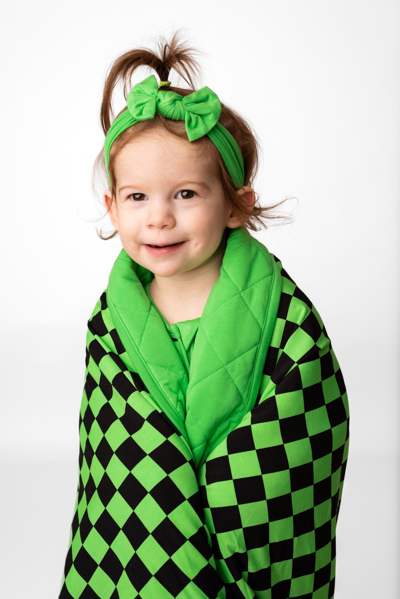 Green Checkers | Quilted Bamboo Toddler Blanket