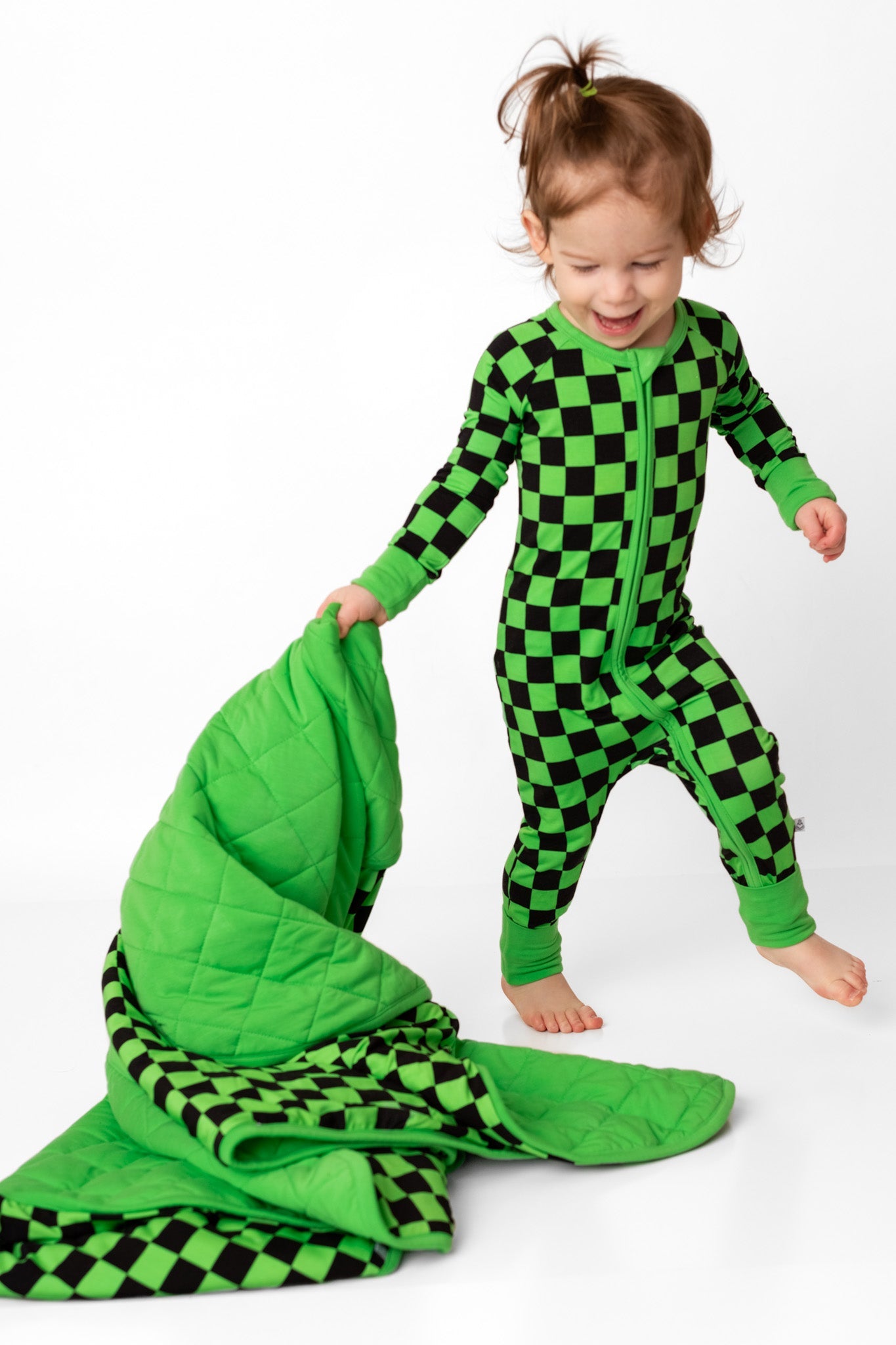 Green Checkers | Quilted Bamboo Toddler Blanket