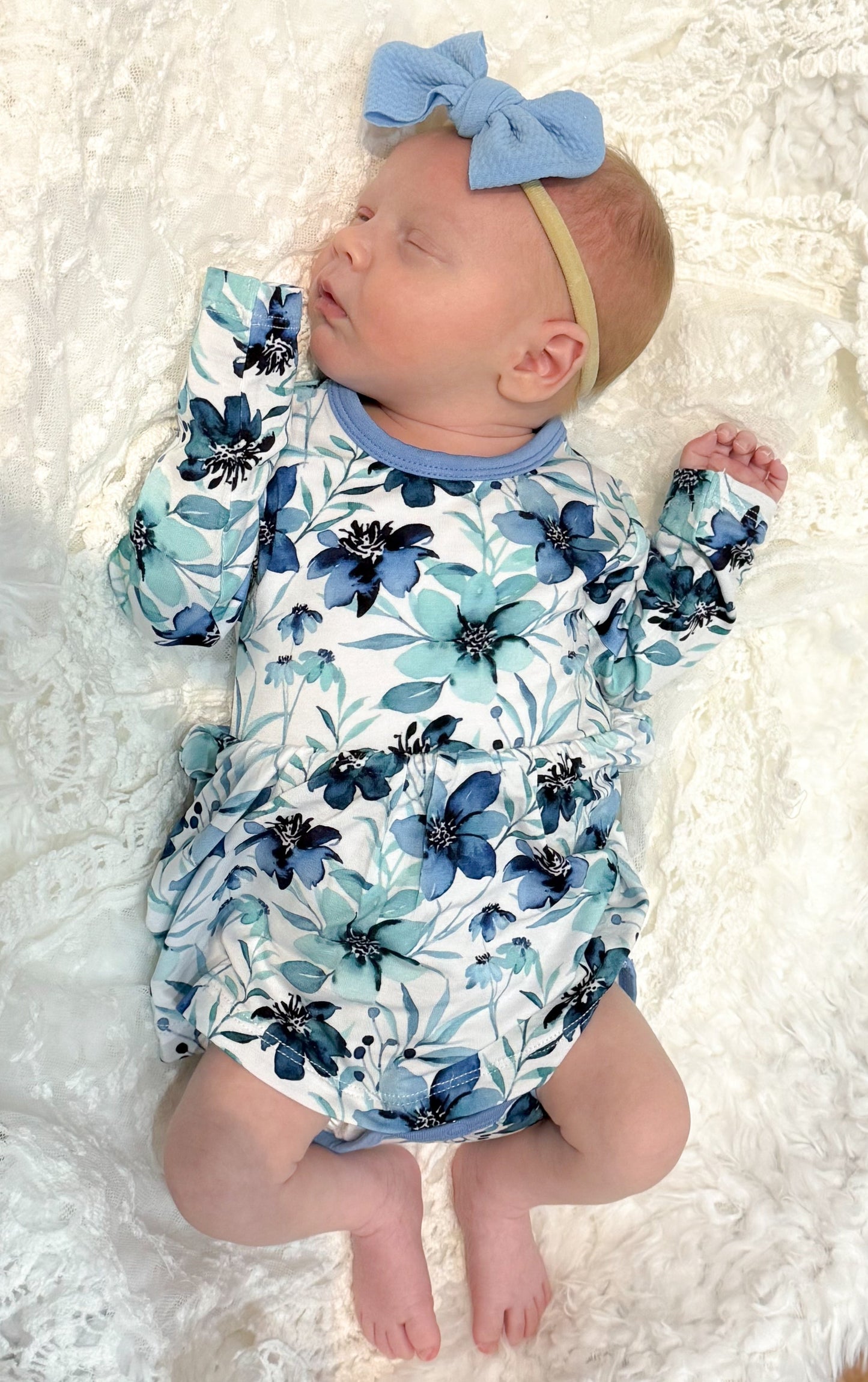 Azure Petals | Bamboo Baby Bodysuit Dress