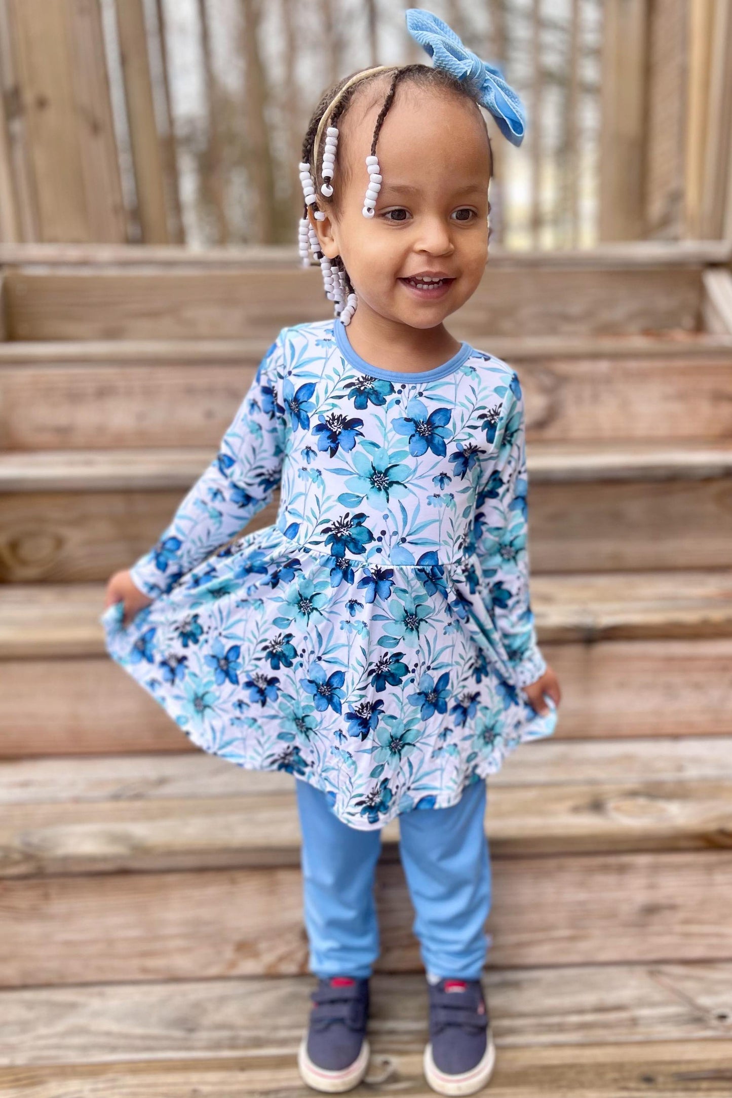 Azure Petals | Bamboo Baby Bodysuit Dress