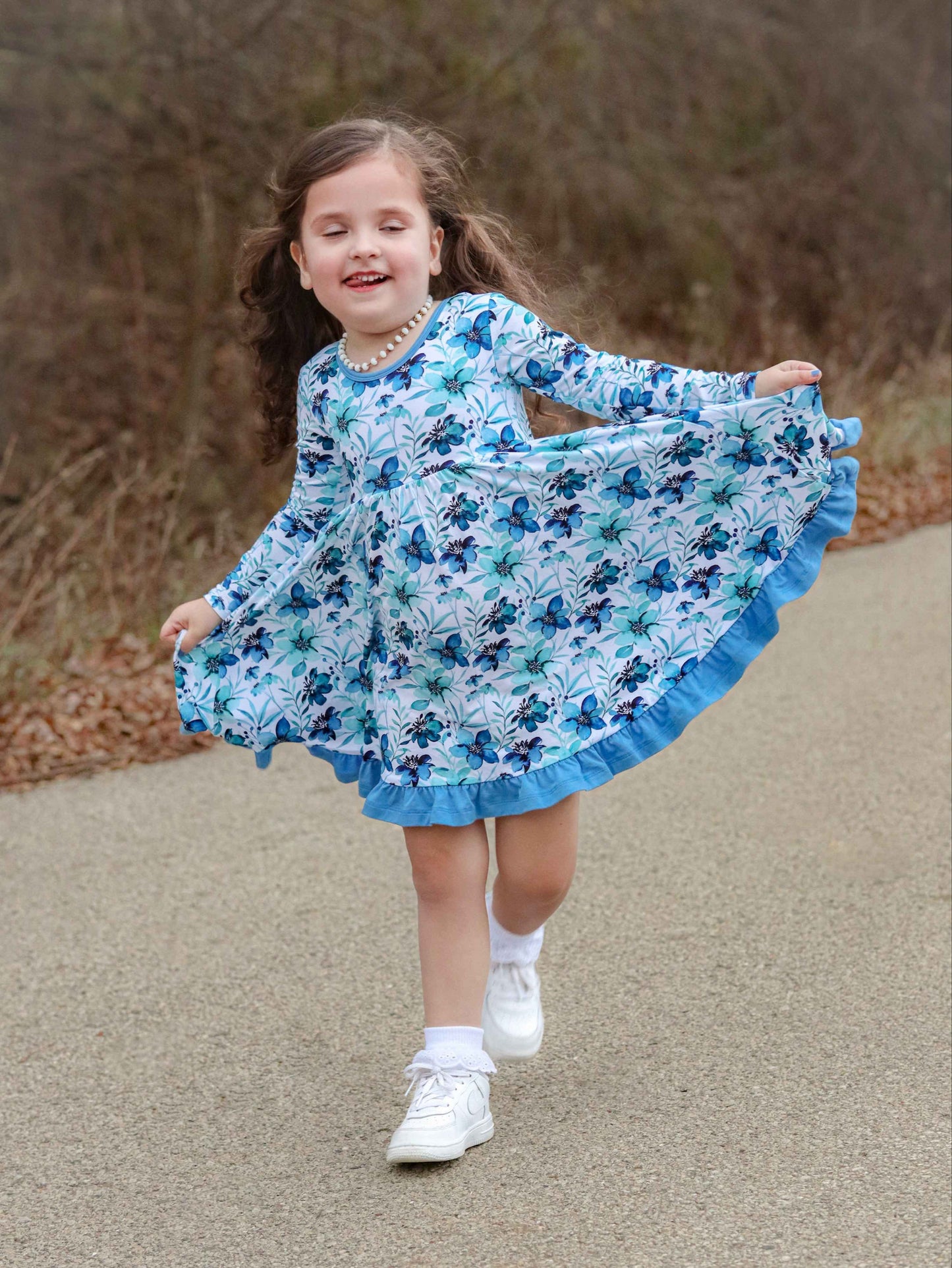 Azure Petals | Bamboo Ruffle Twirl Dress
