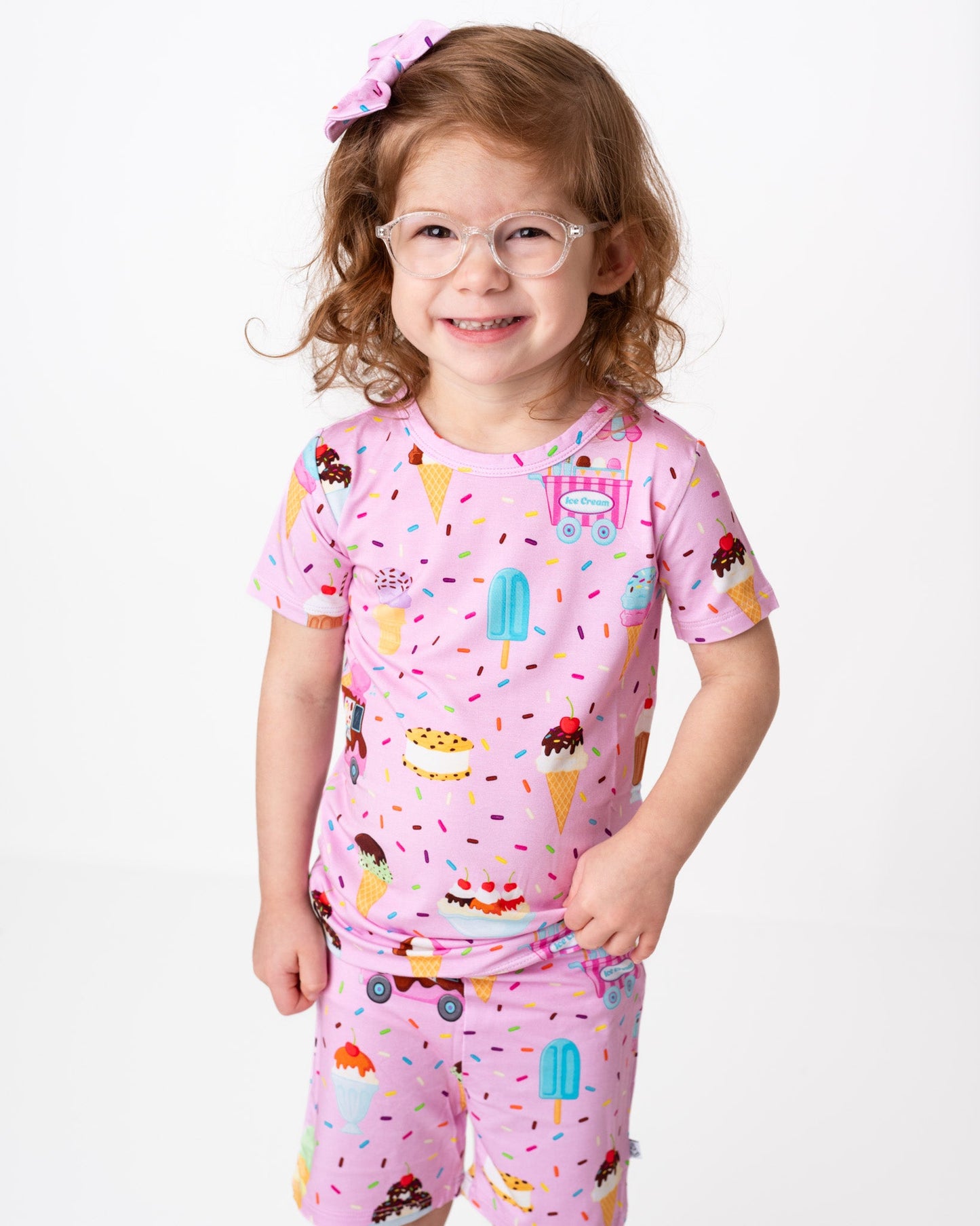 Strawberry Ice Cream | Two-Piece Bamboo Short Sleeve Toddler & Kids Set