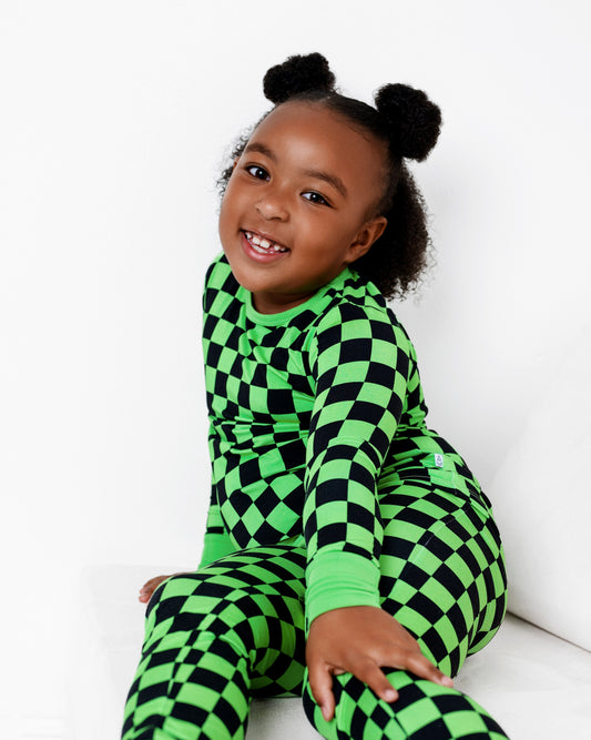 Green Checkers | Two-Piece Bamboo Long Sleeve Toddler & Kids Pajamas