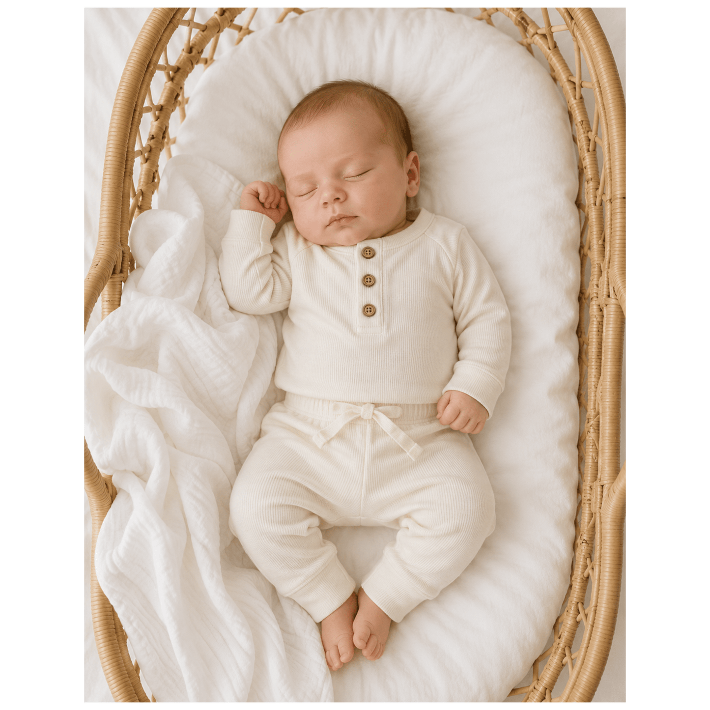 Cream Ribbed Bamboo Baby Jogger Pants