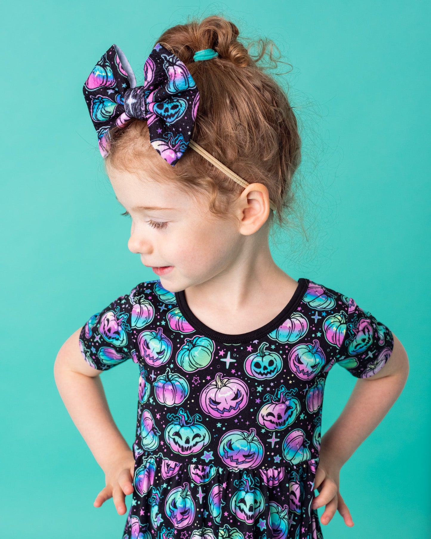 Halloween | Starlight Pumpkins | Toddler Girl Nylon Bow
