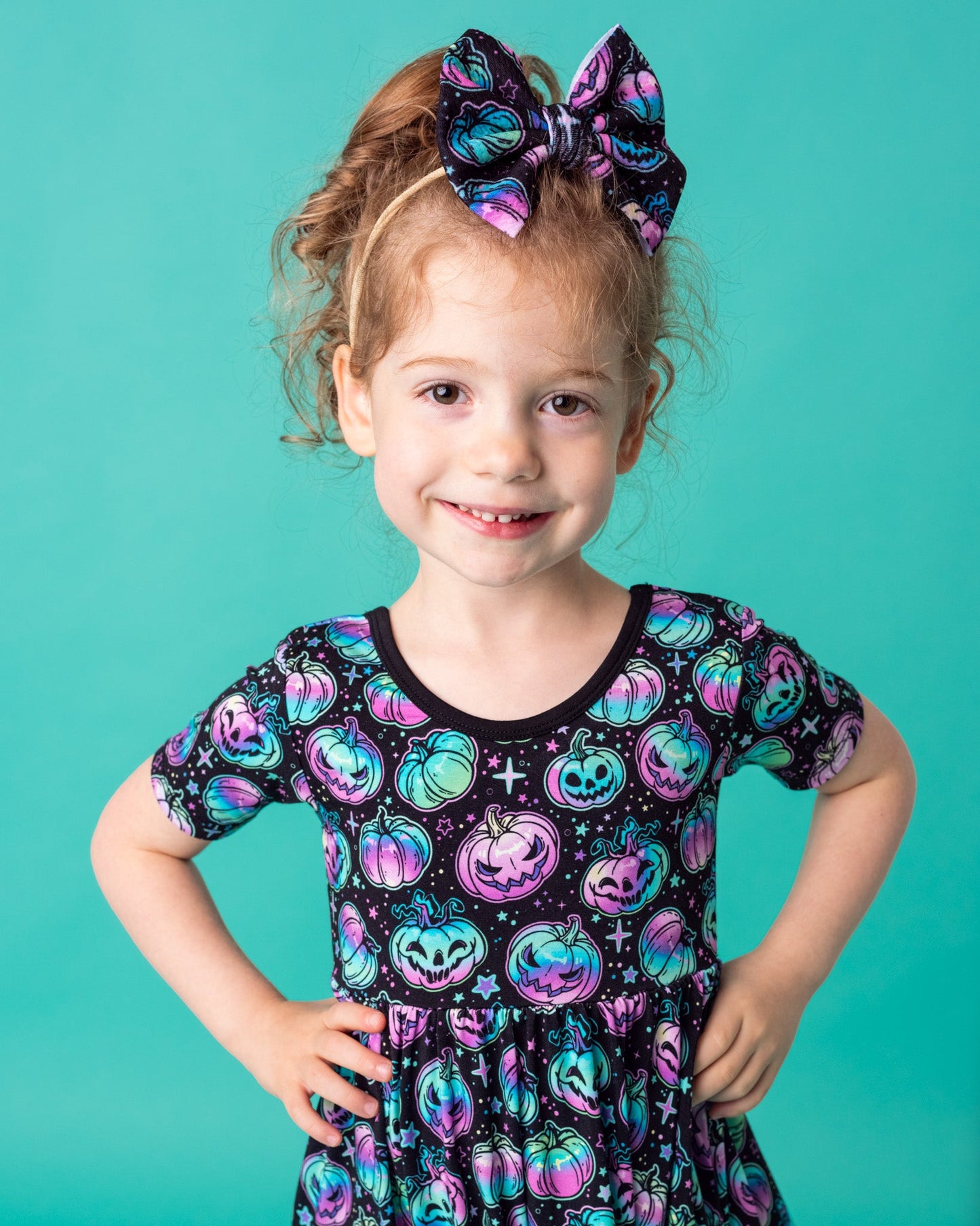 Halloween | Starlight Pumpkins | Toddler Girl Nylon Bow