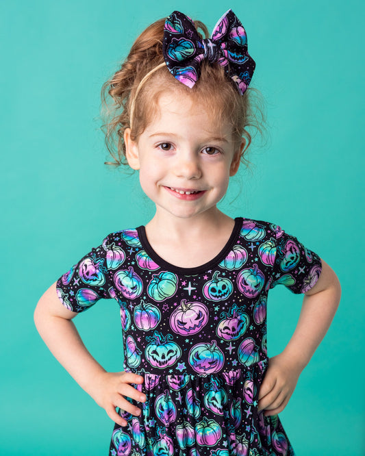 Halloween | Starlight Pumpkins | Toddler Girl Nylon Bow