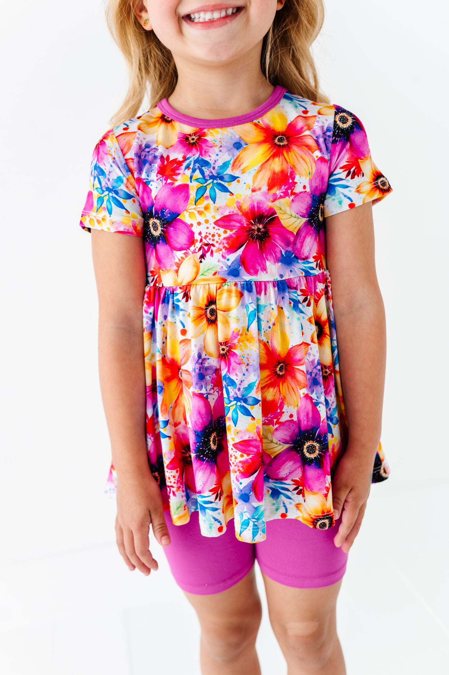 Painted Petals | Bamboo Peplum & Shorts Set