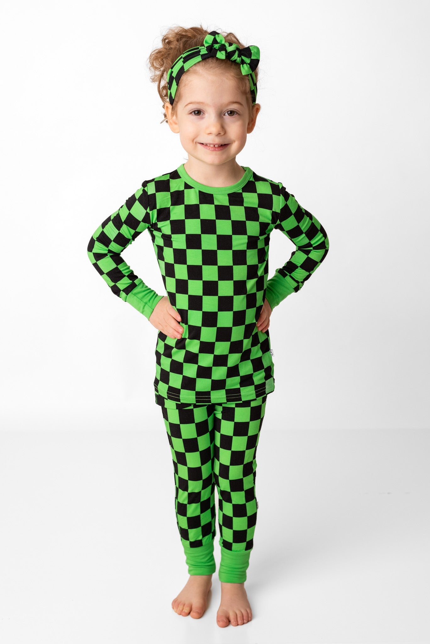 Green Checkers | Two-Piece Bamboo Long Sleeve Toddler & Kids Pajamas