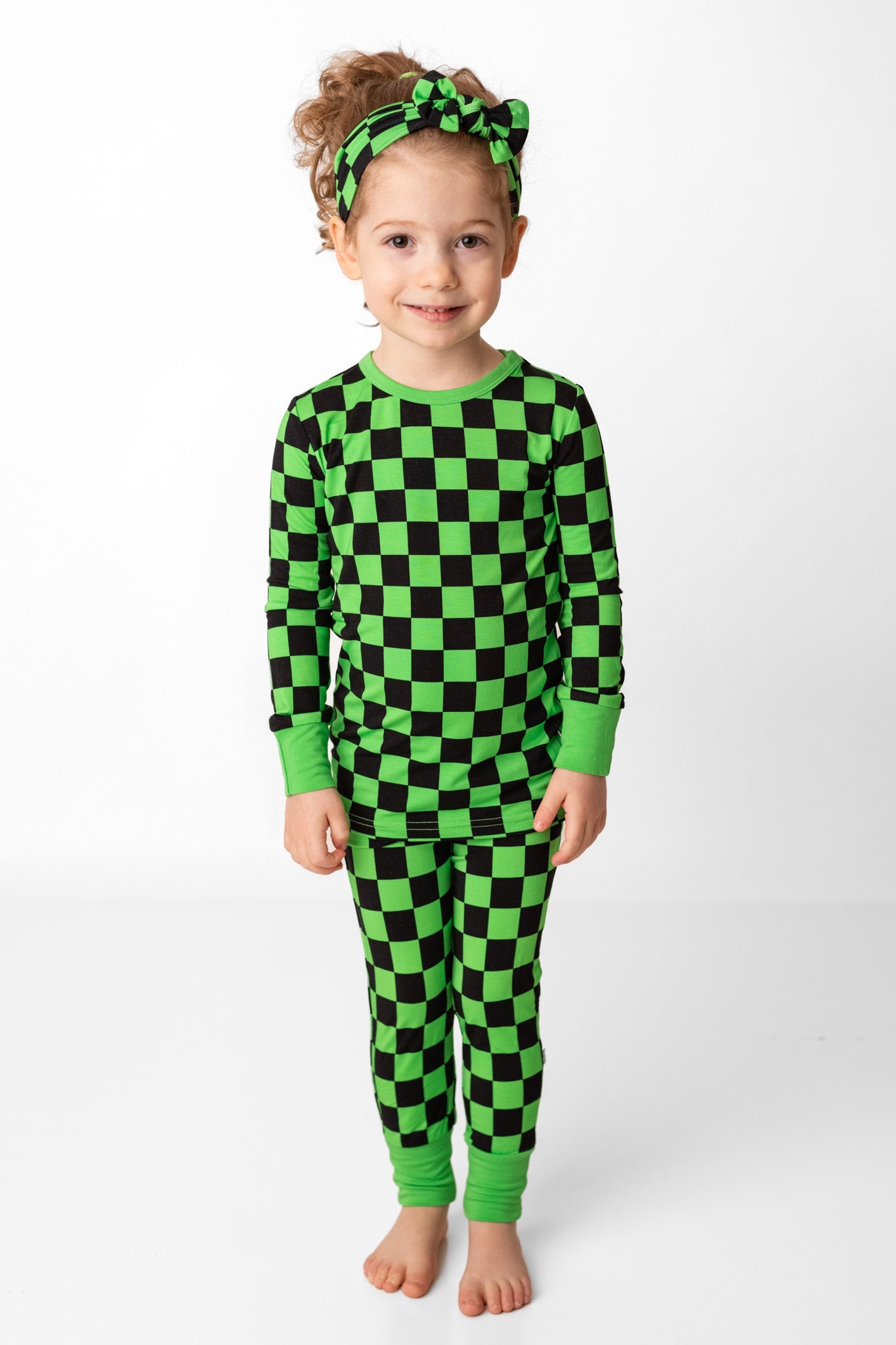 Green Checkers | Two-Piece Bamboo Long Sleeve Toddler & Kids Pajamas