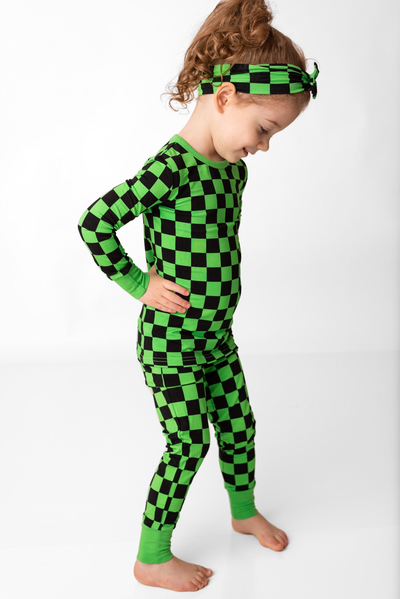 Green Checkers | Two-Piece Bamboo Long Sleeve Toddler & Kids Pajamas