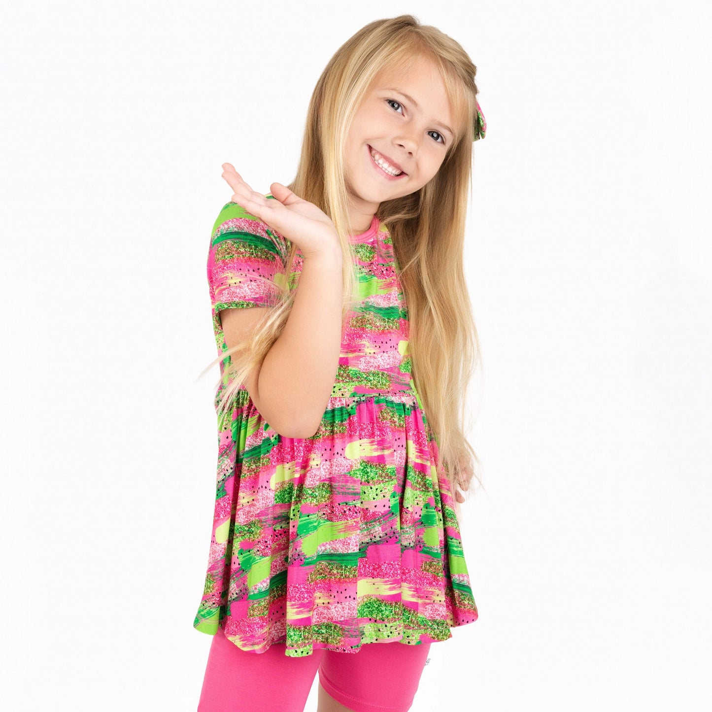Watermelon Glitter | Bamboo Toddler & Girls Peplum Top & Shorts Set