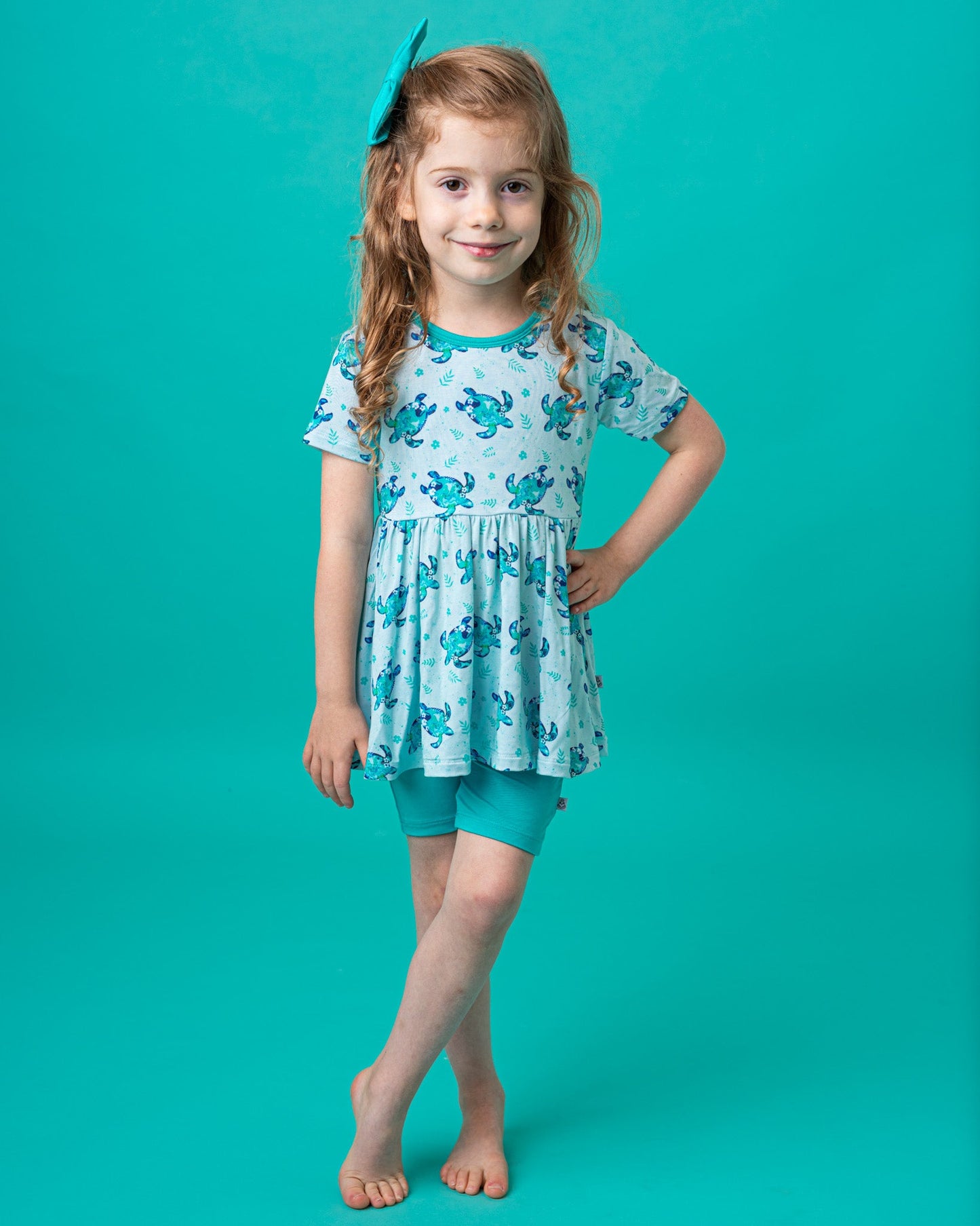 Sea Turtles | Bamboo Toddler & Girls Peplum Top & Shorts Set